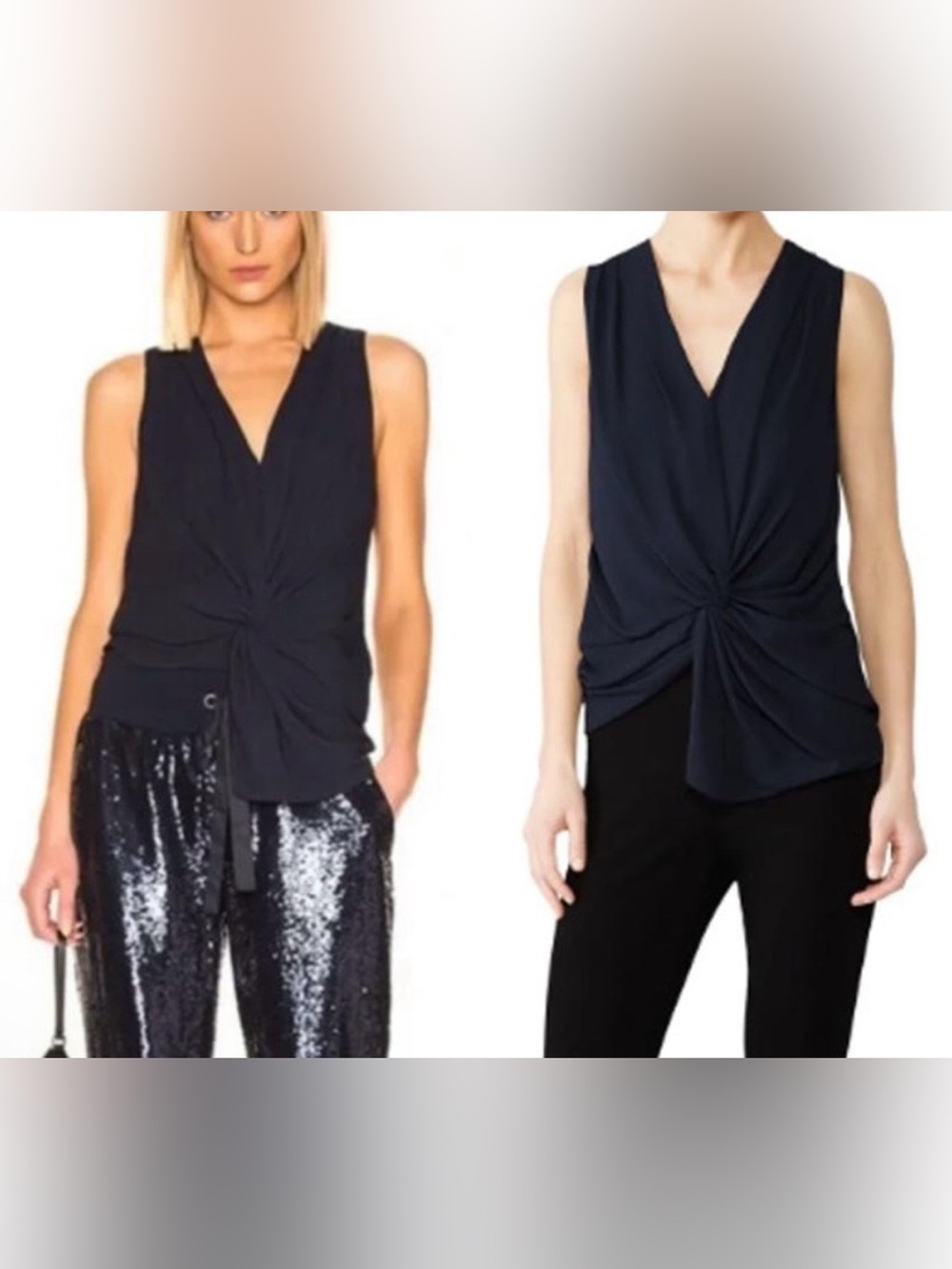 cinq a sept Abby Navy Twist-Front V-Neck Sleeveless Top Small